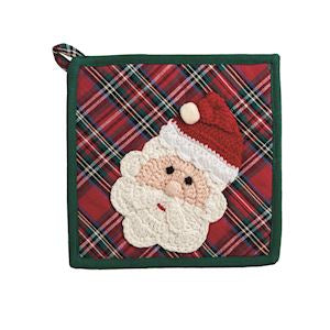 Potholder with Santa Claus design on a plaid background