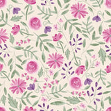 Floral pattern with pink and purple flowers on a light background