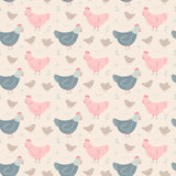 Pattern of colorful chickens on a light background