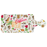 Colorful Oklahoma-themed license plate with various symbols on a white background