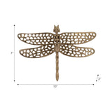 Bronze dragonfly wall art with dimensions on a white background
