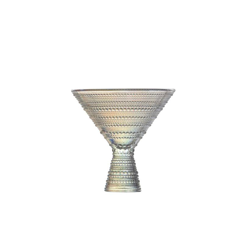 An image of a clear martini glass with a geometric pattern.