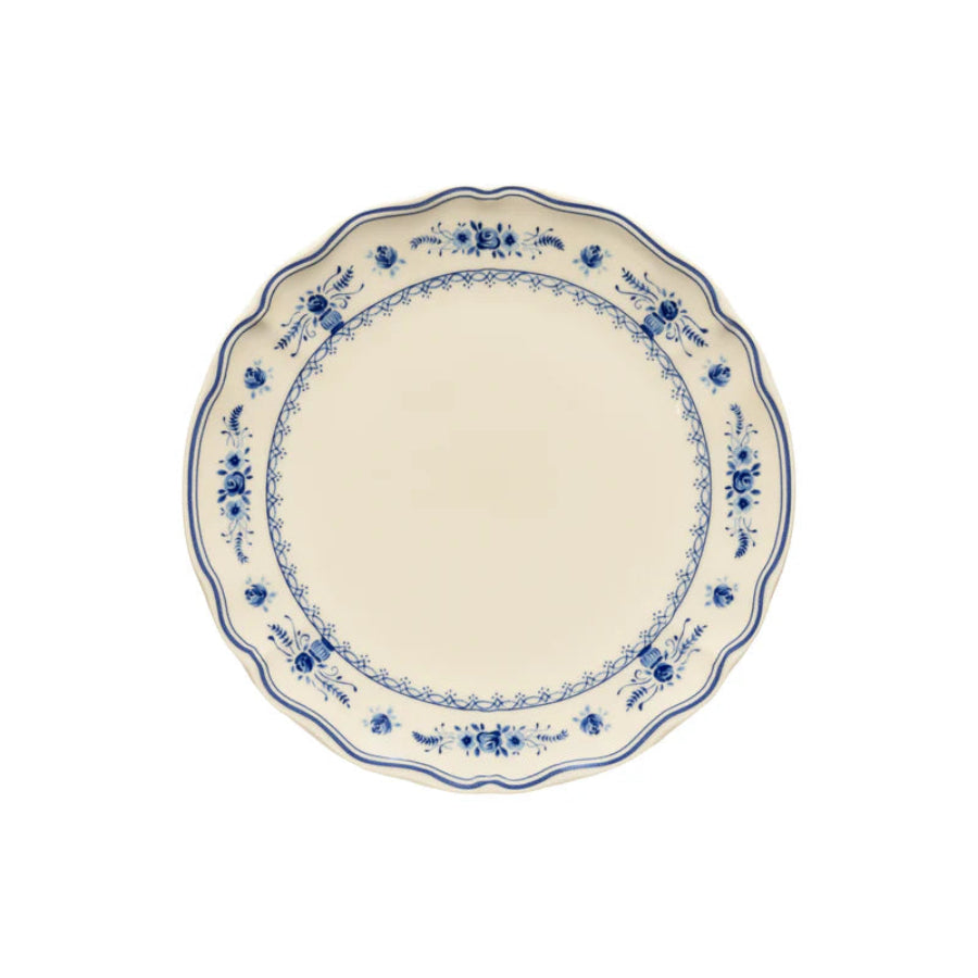 Ceramic plate with blue floral patterns on a white background