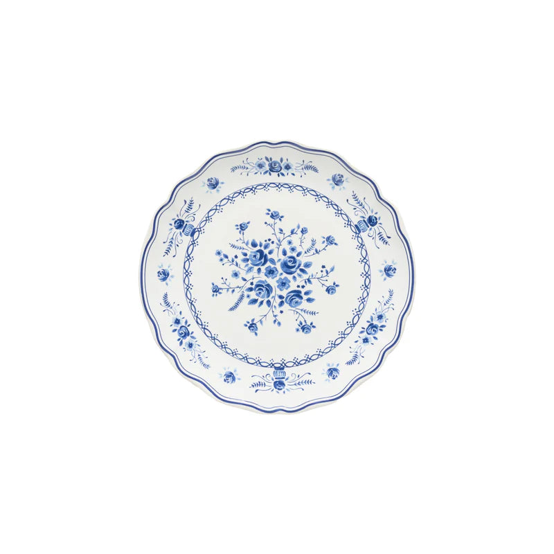 Decorative plate with blue floral pattern on a white background