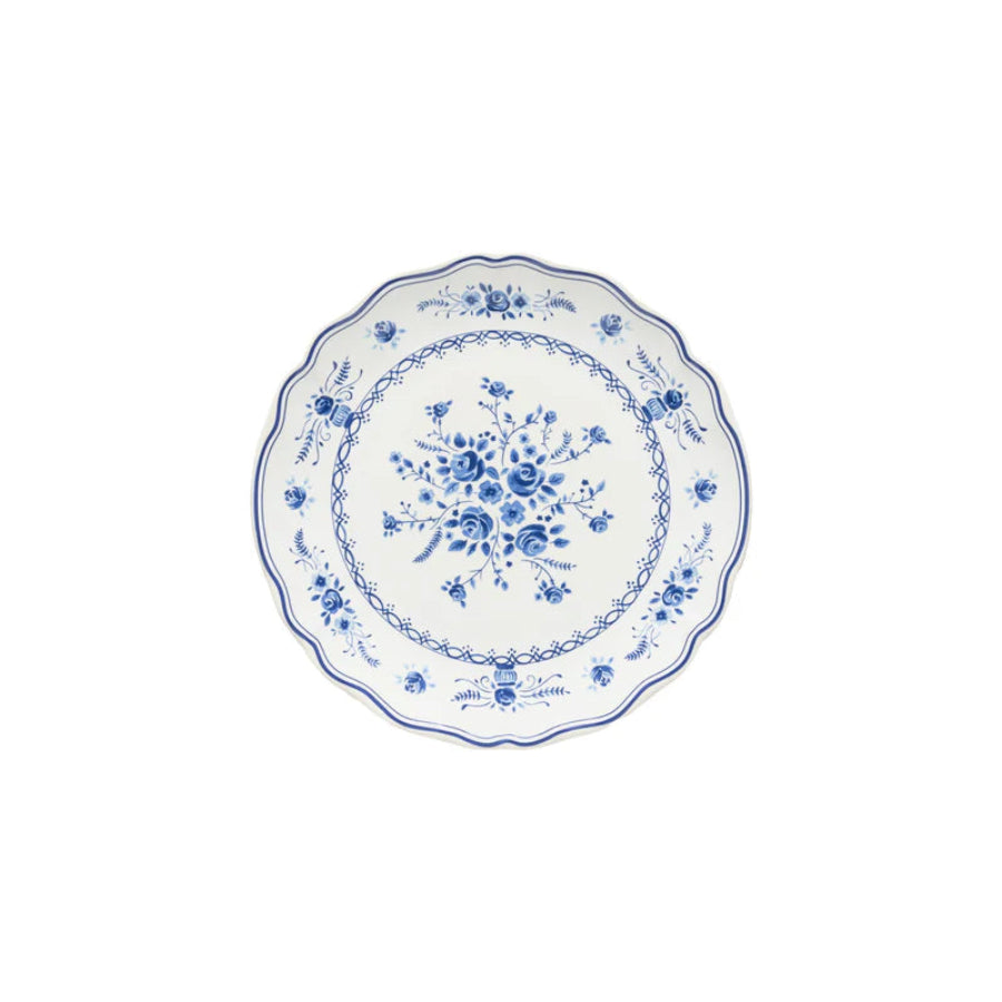Decorative plate with blue floral pattern on a white background