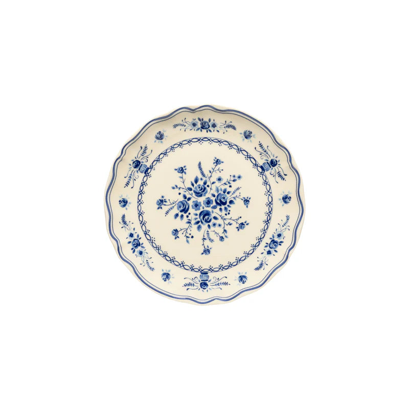 Decorative plate with blue floral pattern on a white background