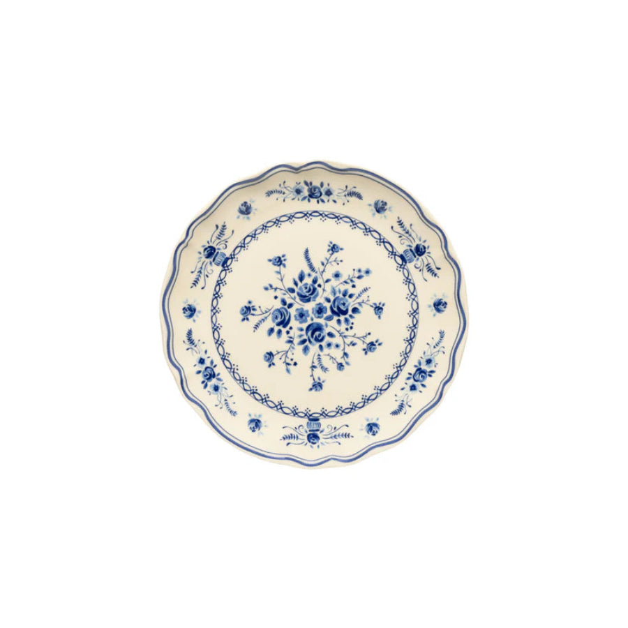 Decorative plate with blue floral pattern on a white background