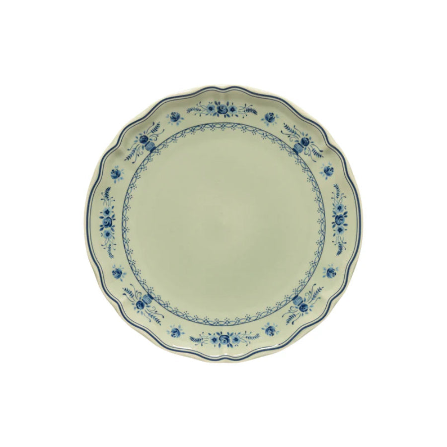 Ceramic plate with blue floral patterns on a white background