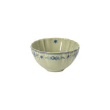 Decorative ceramic bowl with blue floral patterns on a white background