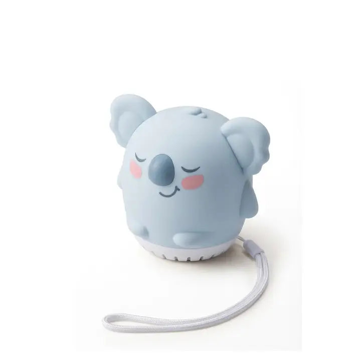 A light blue koala-shaped portable fan with a wrist strap, shown against a plain white background.