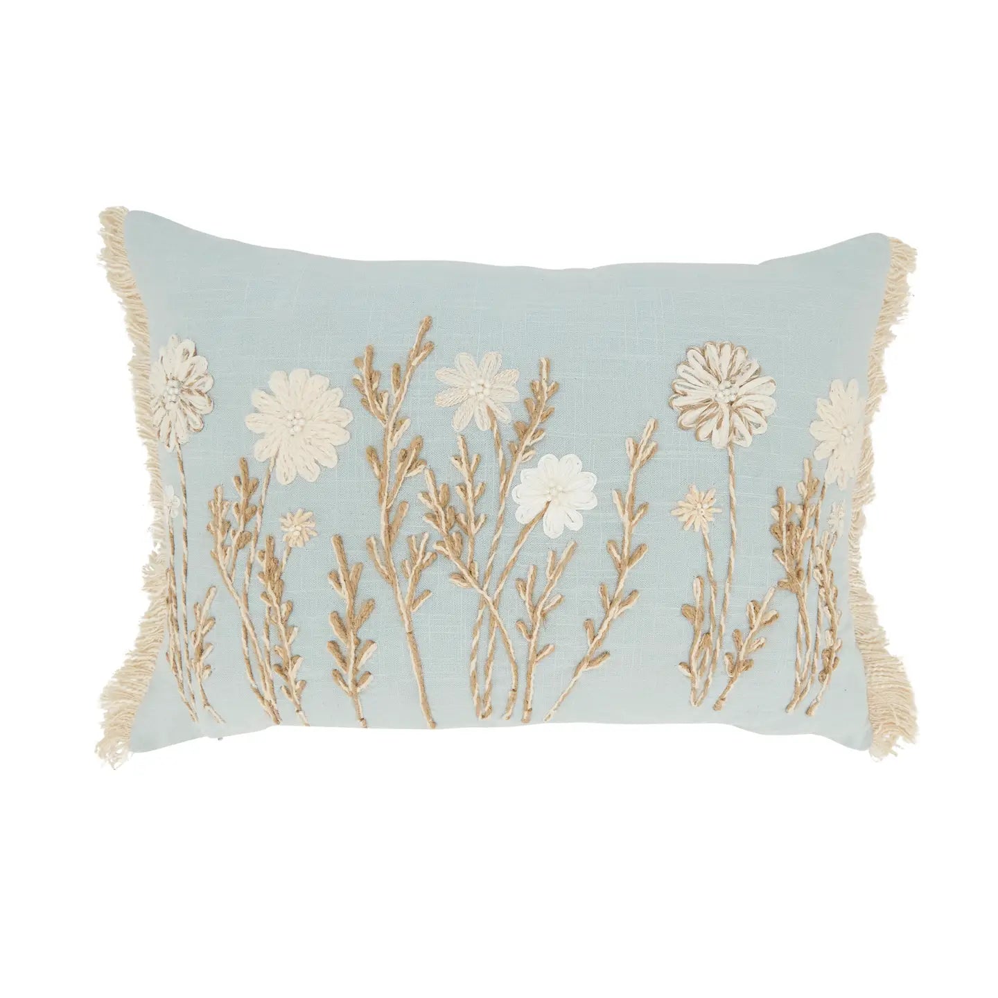 blue pillow with flowers
