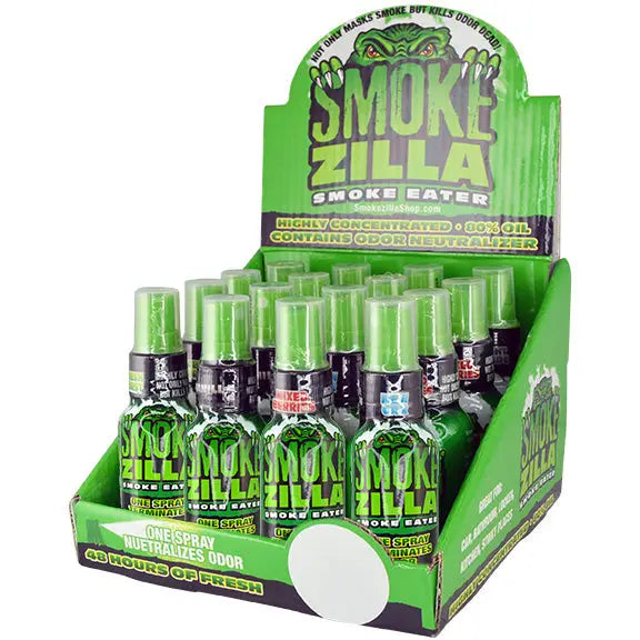Display of Smoke Zilla products in a green box with the brand name visible.