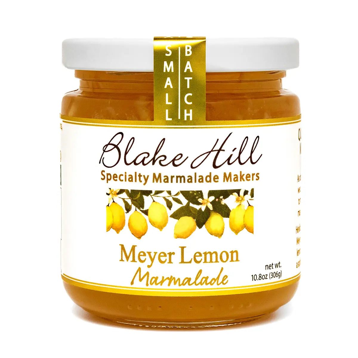 Jar of Blake Hill Meyer Lemon Marmalade on a white background