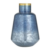 Blue textured vase with a gold rim on a white background