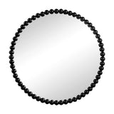 Round mirror with a black bead frame on a white background