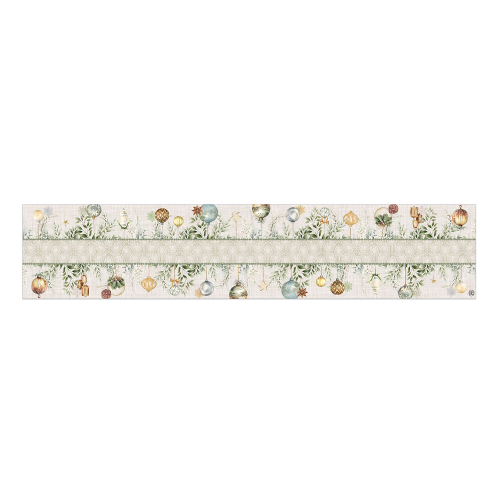 Decorative border strip with Christmas ornaments on a white background