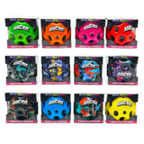 Assorted packages of Super Bounce balls in various colors on a white background