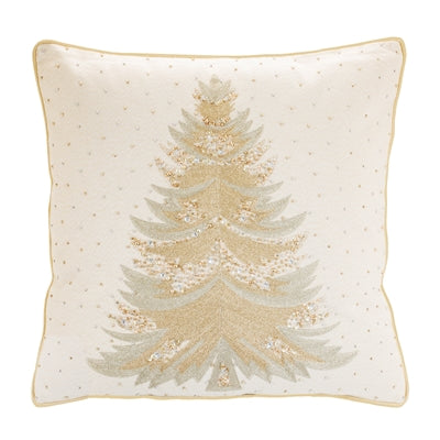 Decorative pillow with a Christmas tree design on a white background