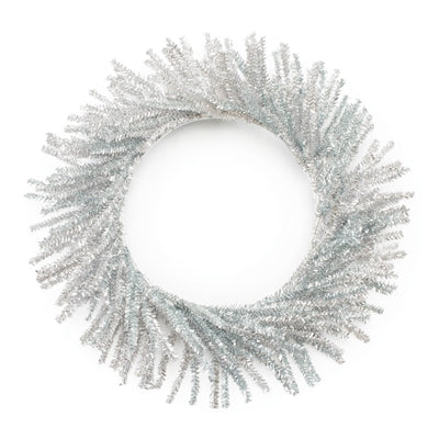 Silver tinsel wreath on a white background