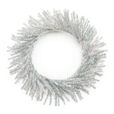 Silver tinsel wreath on a white background