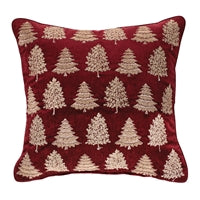 Red pillow with beige tree pattern
