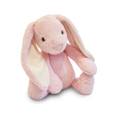 Pink plush bunny toy on a white background