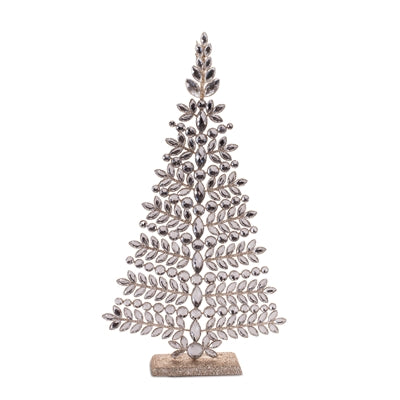 Decorative Christmas tree made of metallic leaves on a white background