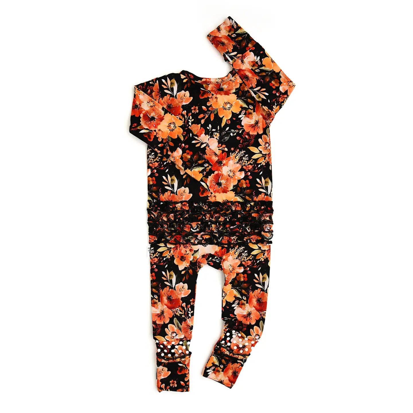 Floral-patterned romper on a white background