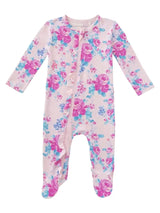 Floral patterned baby onesie on a white background