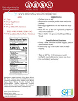 Back of a gluten-free muffin package with nutritional information, ingredients, and directions.