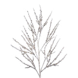 Decorative branch with silver glitter on a white background