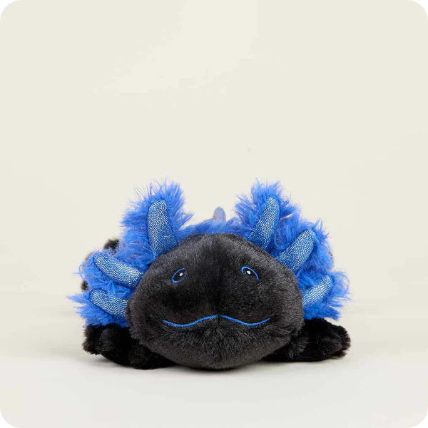 Plush toy with blue spikes on a white background