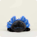 Plush toy with blue spikes on a white background
