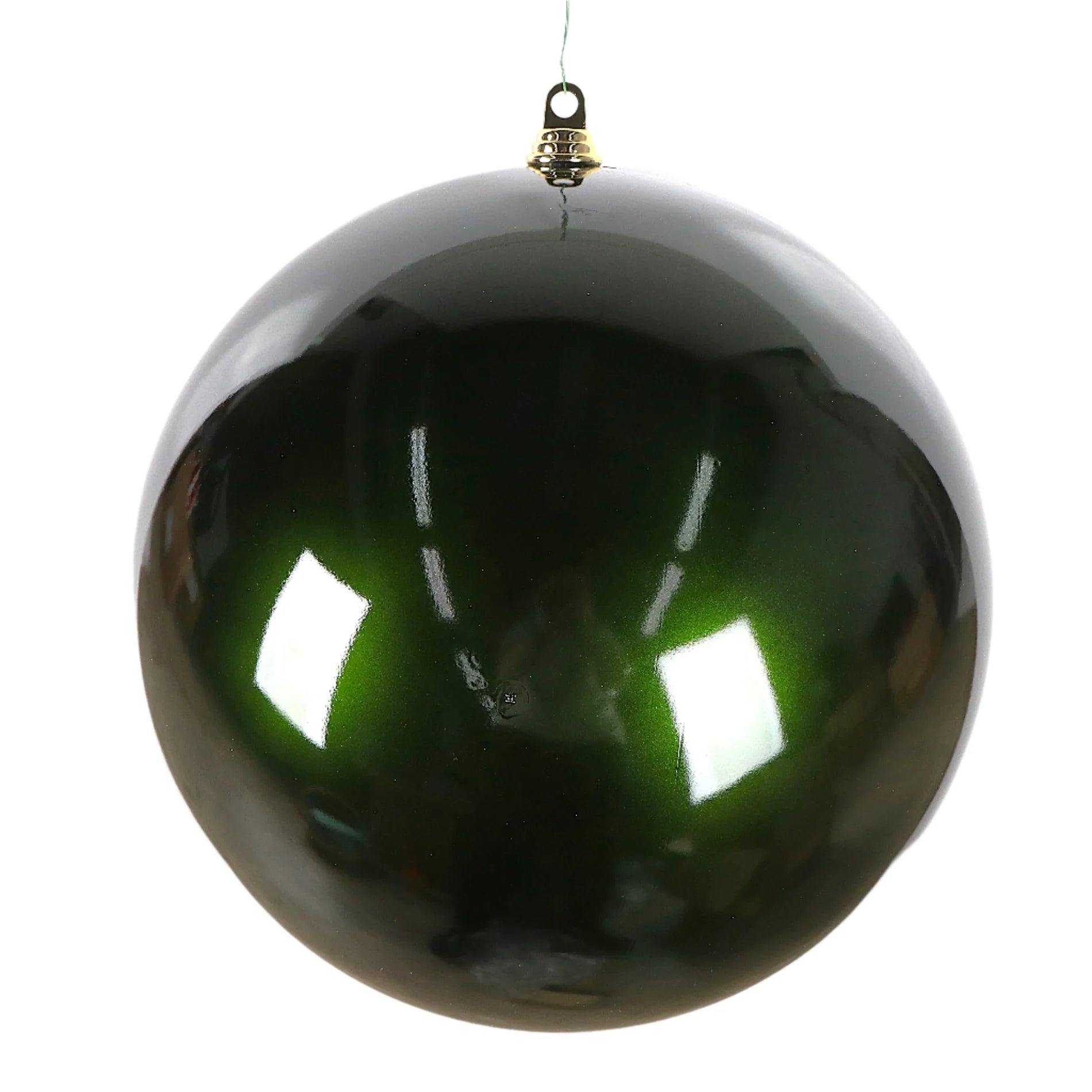Glossy green spherical ornament on a white background