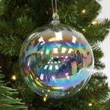 Iridescent glass ornament on a Christmas tree