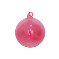 Pink spherical object with a string on a white background