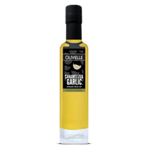 Yellow bottle of olive oil with black label on a white background