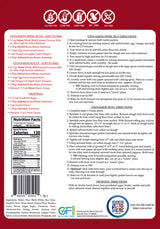 Back of a product packaging with nutritional information, ingredients, and QR code.