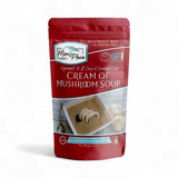 Mom's Place Cream of Mushroom Soup package on a white background