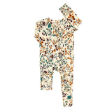 Floral-patterned baby onesie on a white background