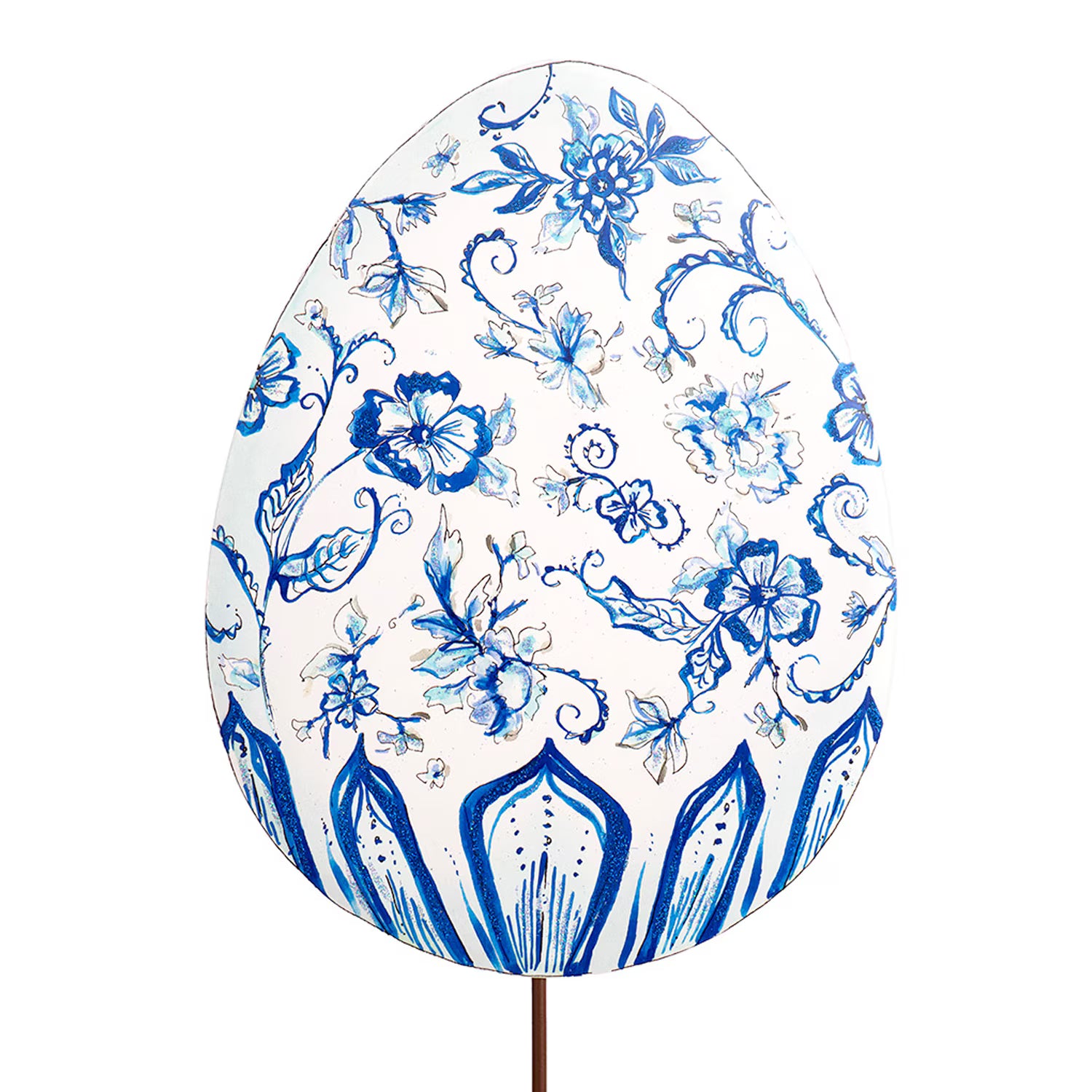 Decorative egg with blue floral pattern on a white background