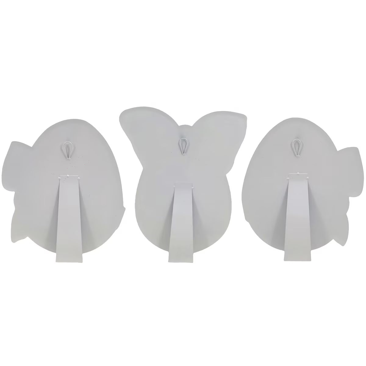 Three butterfly-shaped hooks on a white background