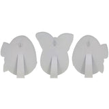 Three butterfly-shaped hooks on a white background