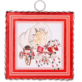 Decorative ornament with a horse and cart design on a red border