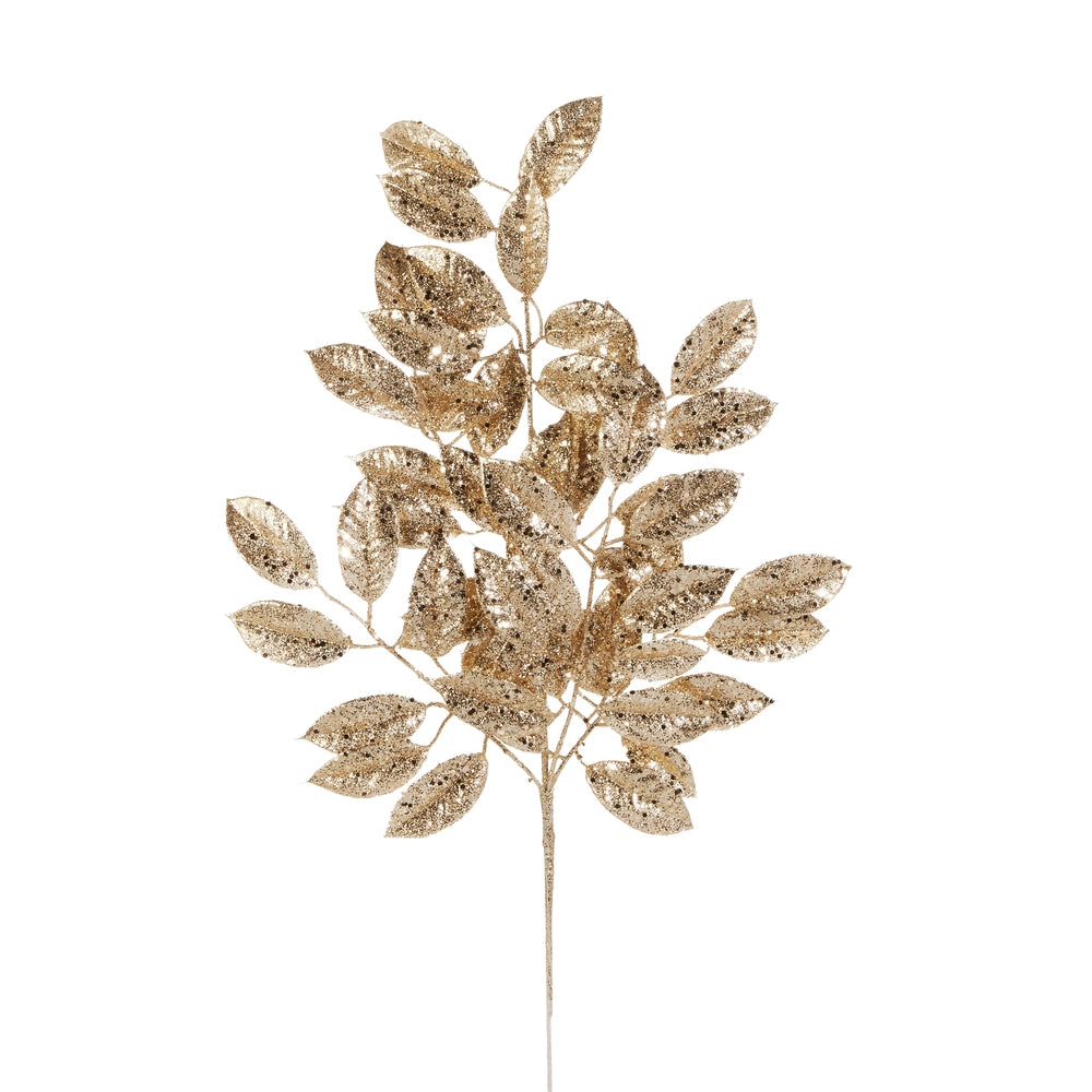 Decorative gold leaf branch on a white background
