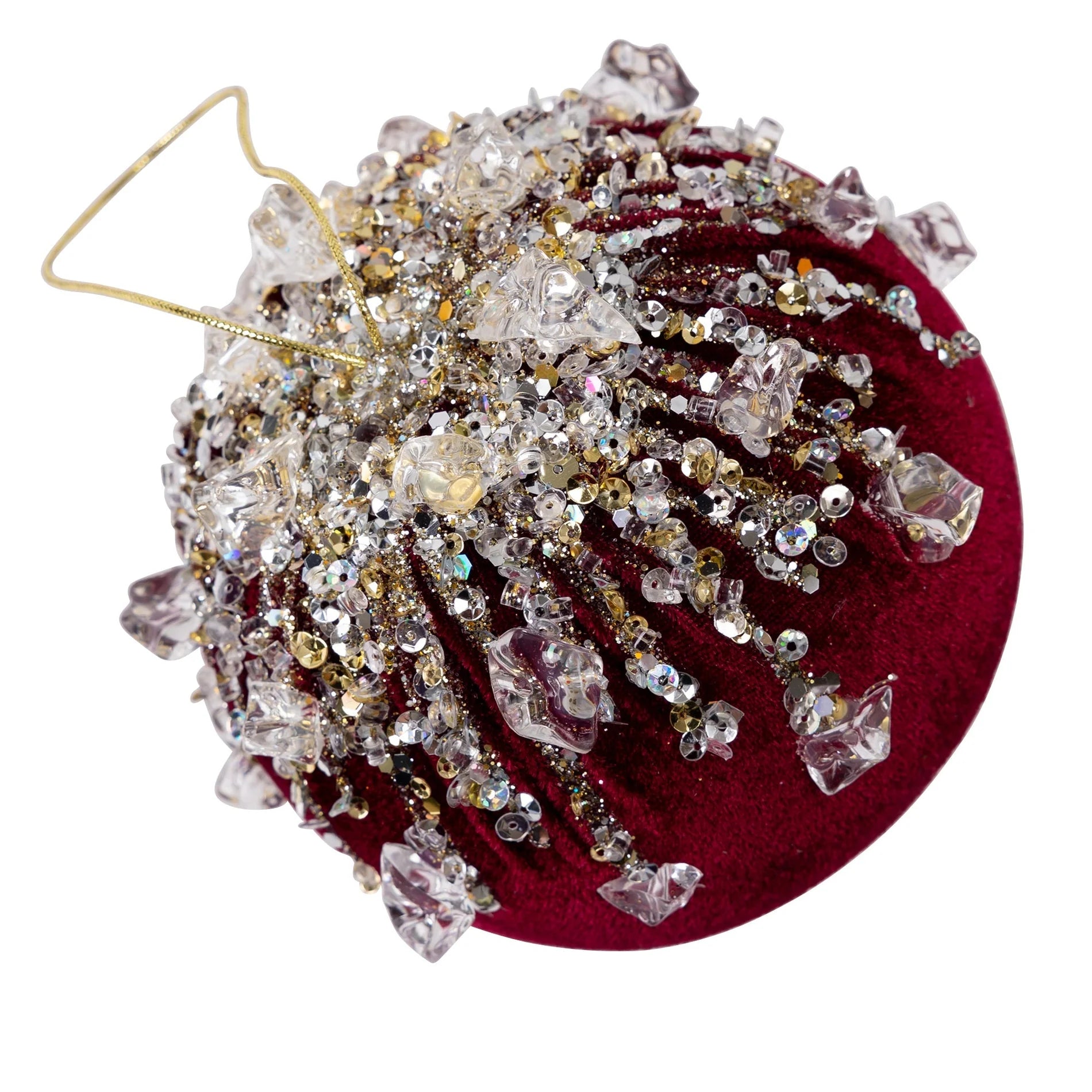 Decorative ornament with crystals on a red background