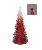 A red gradient Christmas tree light with a white pointed top, shown against a white background with a small inset image in the upper right showing the light from the back.