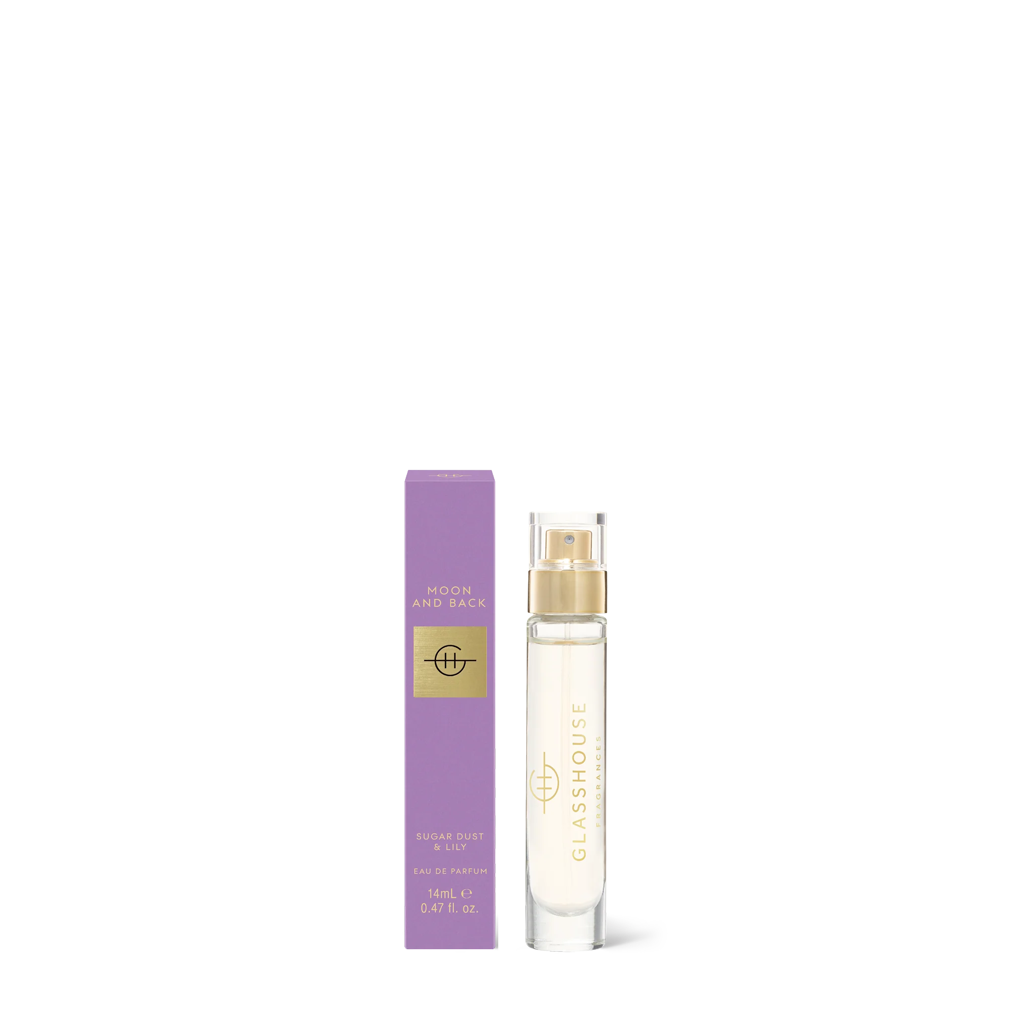 Glasshouse perfume bottle with purple packaging on a white background