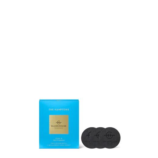 Blue packaging of Glasshouse Teas with two black tea bags on a white background