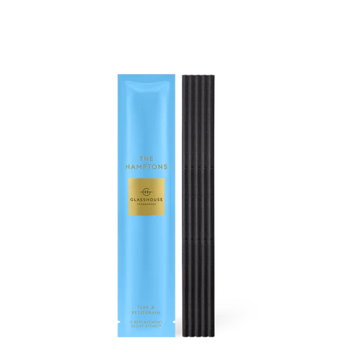 Blue packaging with black sticks on a white background